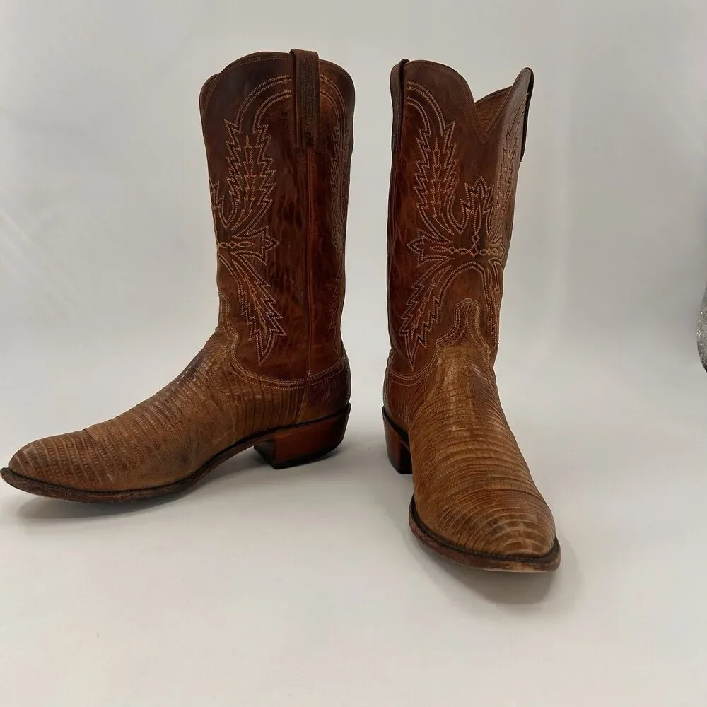 Lucchese 1883 Men’s N1004 Lizard Skin Cowboy Boots Peanut Burnished Size 12 D